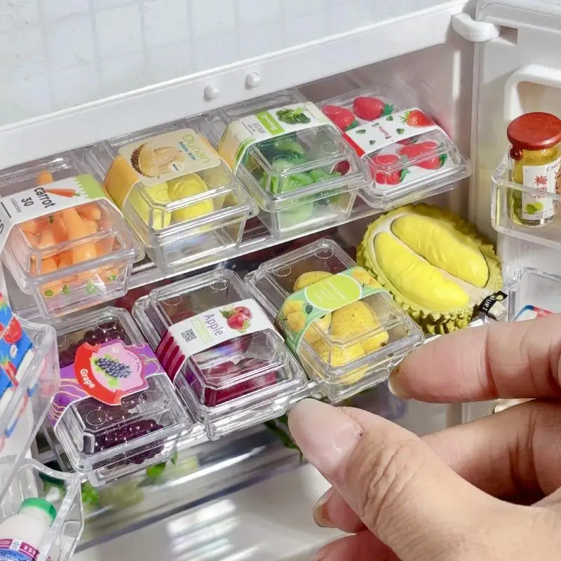 Set de Comida para Casa de Muñecas a Escala 1:6: Set de Frutas y Verduras de Supermercado con Caja Transparente