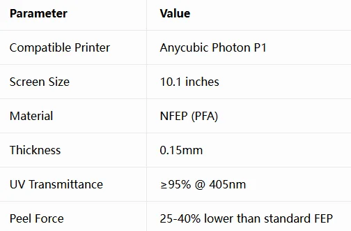 NFEP (PFA) Trennfolie für Anycubic Photon P1 Präzisionsstanzung Niedrige Abziehkraft 95% UV-Durchlässigkeit Harzbadfolie für 3D-Drucker – Detail 9