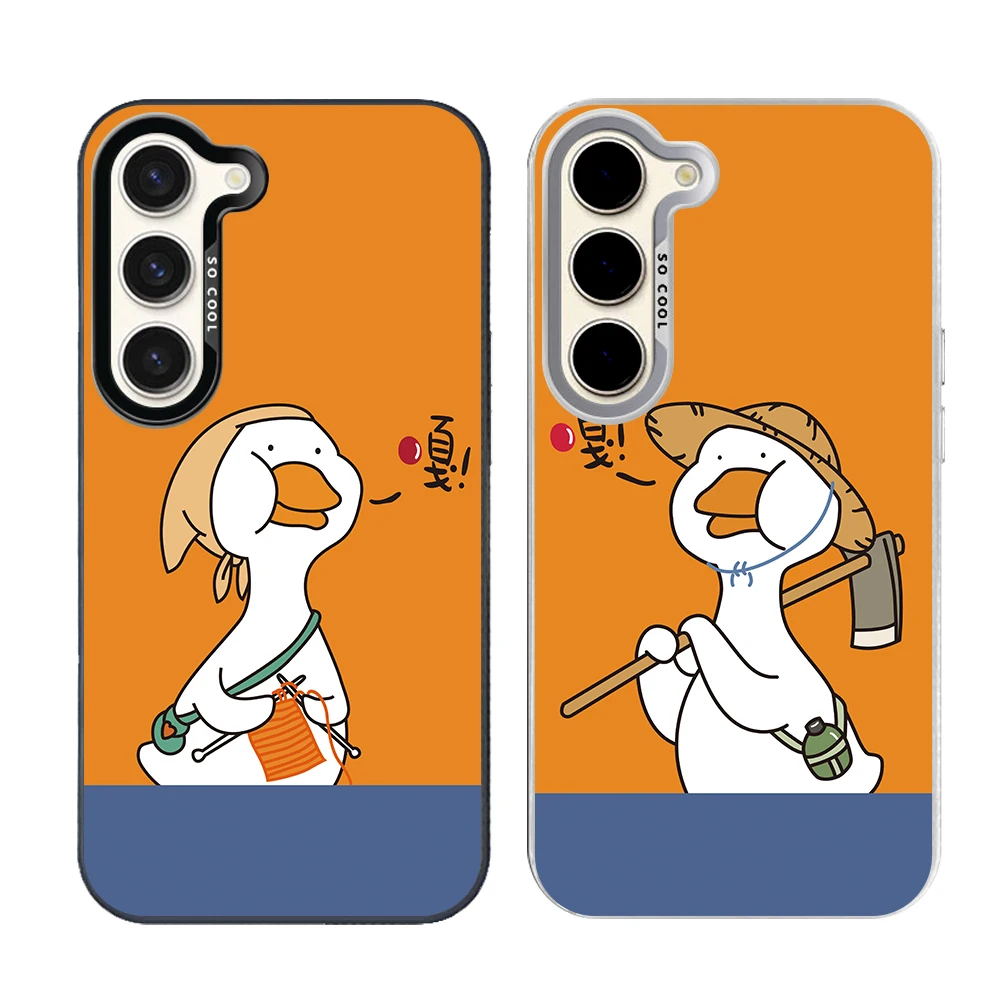 Funny Cartoon Duck Goose Silver Plated IMD Phone Case For Samsung S26 S25 S24 S23 S22 Ultra S20 S10 S21 FE 5G Plus Cover
