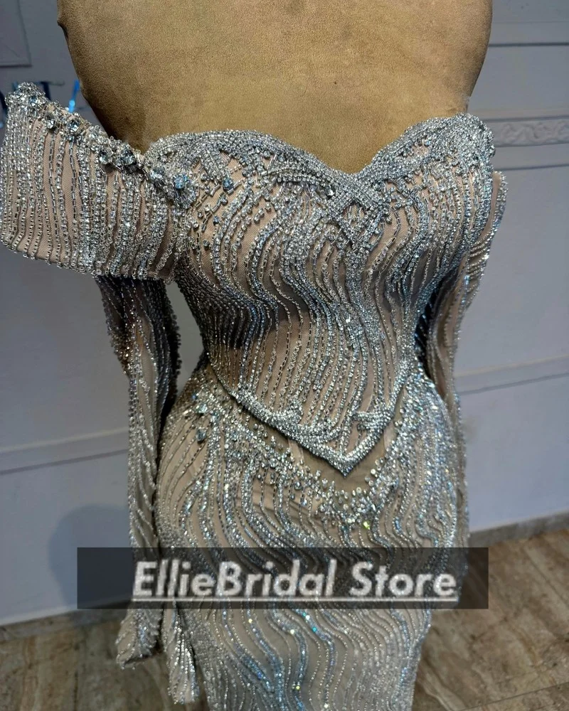 Squisiti abiti da sera con spalle scoperte Cristalli di alta qualità Abito da cerimonia nuziale con perline Abiti da gala Donna personalizzata