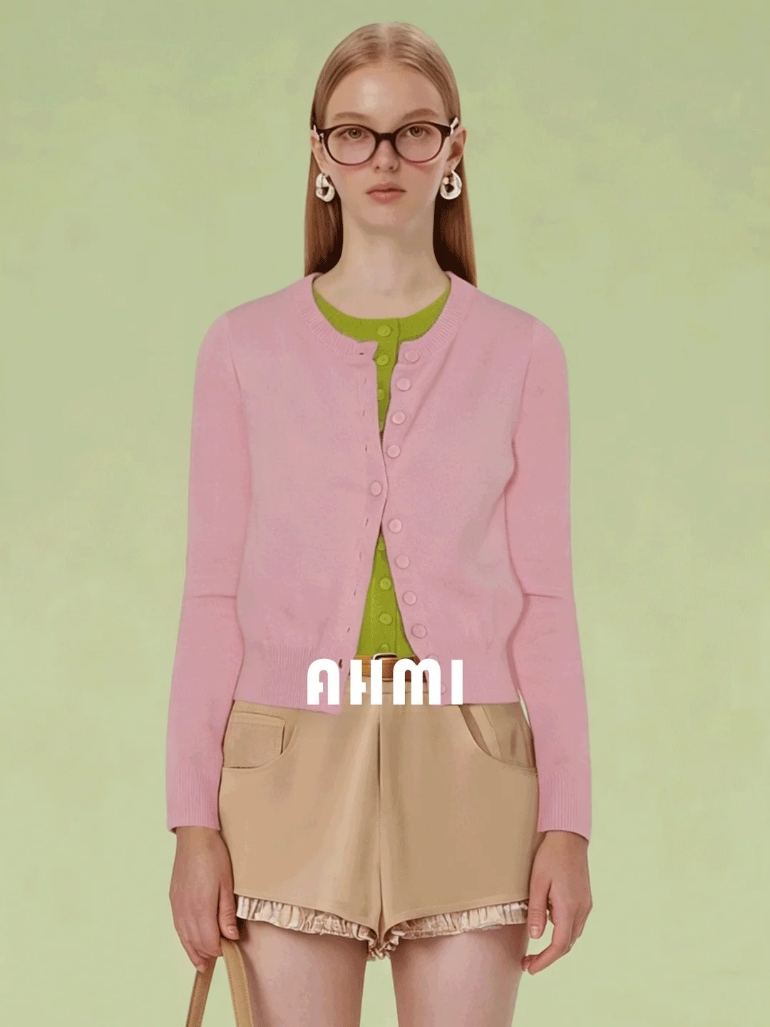 

AHMI Anti-Aging Design Color Blo Woolen Knitted Open Cardigan Women's Casual Versatile Spring Autumn Top Fake Two-Piece Sle