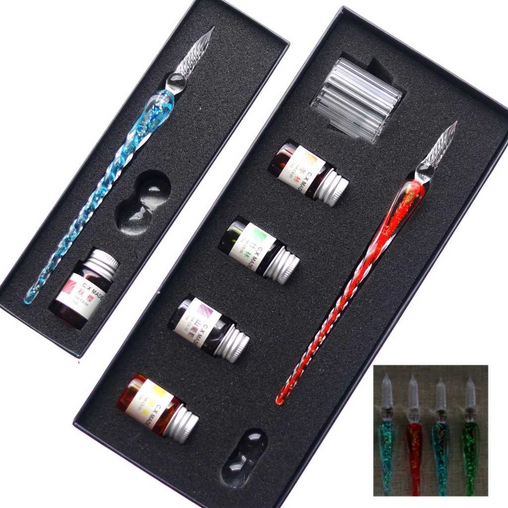 

Crystal Glass Pen Dip Pen Set Gradient Color Retro Dip Pen Glass Pen Gift Box