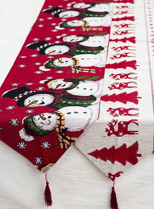 

New Style Christmas Decor Tablecloth Printed Embroidered Christmas Table Runners Elegant Table Flag for Home