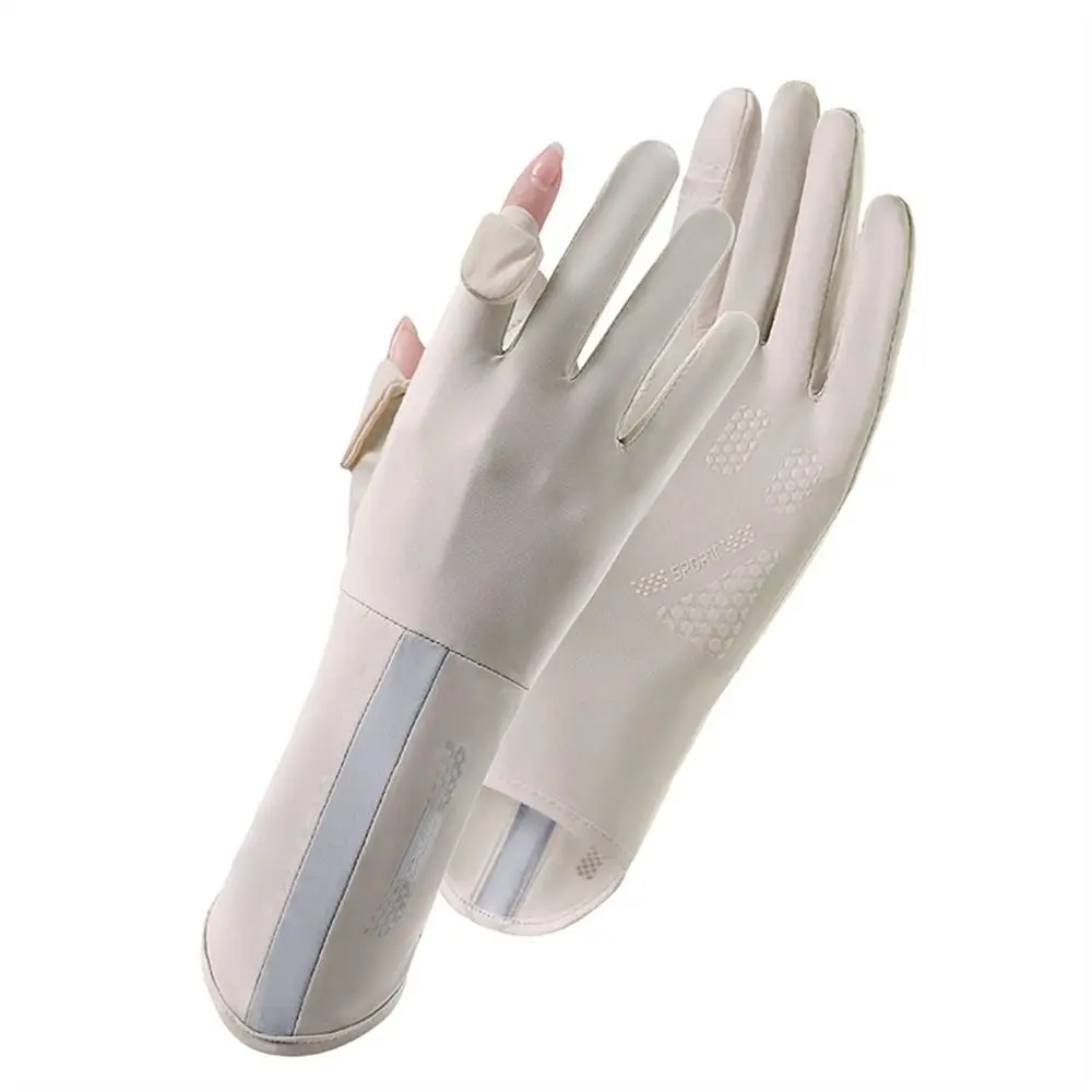 Mid-long Sunscreen Gloves Thin Ice Silk Sun Protection Gloves Slip Resistant Elastic Cycling Driving Gloves Sports Running