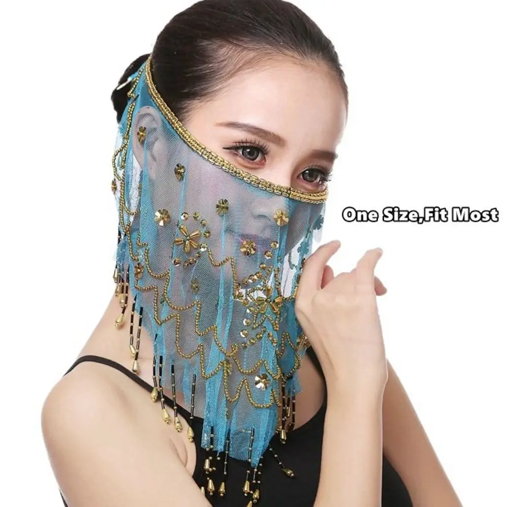Seeblaue Farbe Maskerade-Party Tanzparty Indischer Bauchtanz-Schleier Kostüme Netz-Gesichtsschleier Bauchtanz-Schleier Gesichtsschleier – Detail 2
