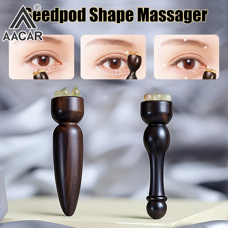 

Sandalwood Eye Massage Stick Five Beads Lotus Seedpod Face Massage Tools Gua Sha Face Skin Care Massager Reduce Puffiness