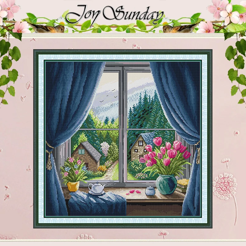 Tulip Window Sill Patterns Counted Cross Stitch Set DIY 11CT 14CT 16CT Stamped DMC Cross-stitch Kit Embroidery Needlework Crafts