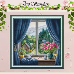 Tulip Window Sill Patterns Counted Cross Stitch Set DIY 11CT 14CT 16CT Stamped DMC Cross-stitch Kit Embroidery Needlework Crafts