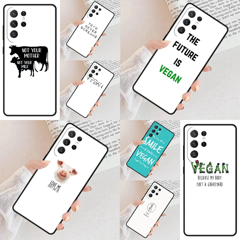 Vegan Food Vegetarians VEGGIE Quotes Phone Case For Samsung Galaxy S24 S23 S22 S21 Ultra S10 Note 10 Pro S20 Plus FE S9 S8 Cover