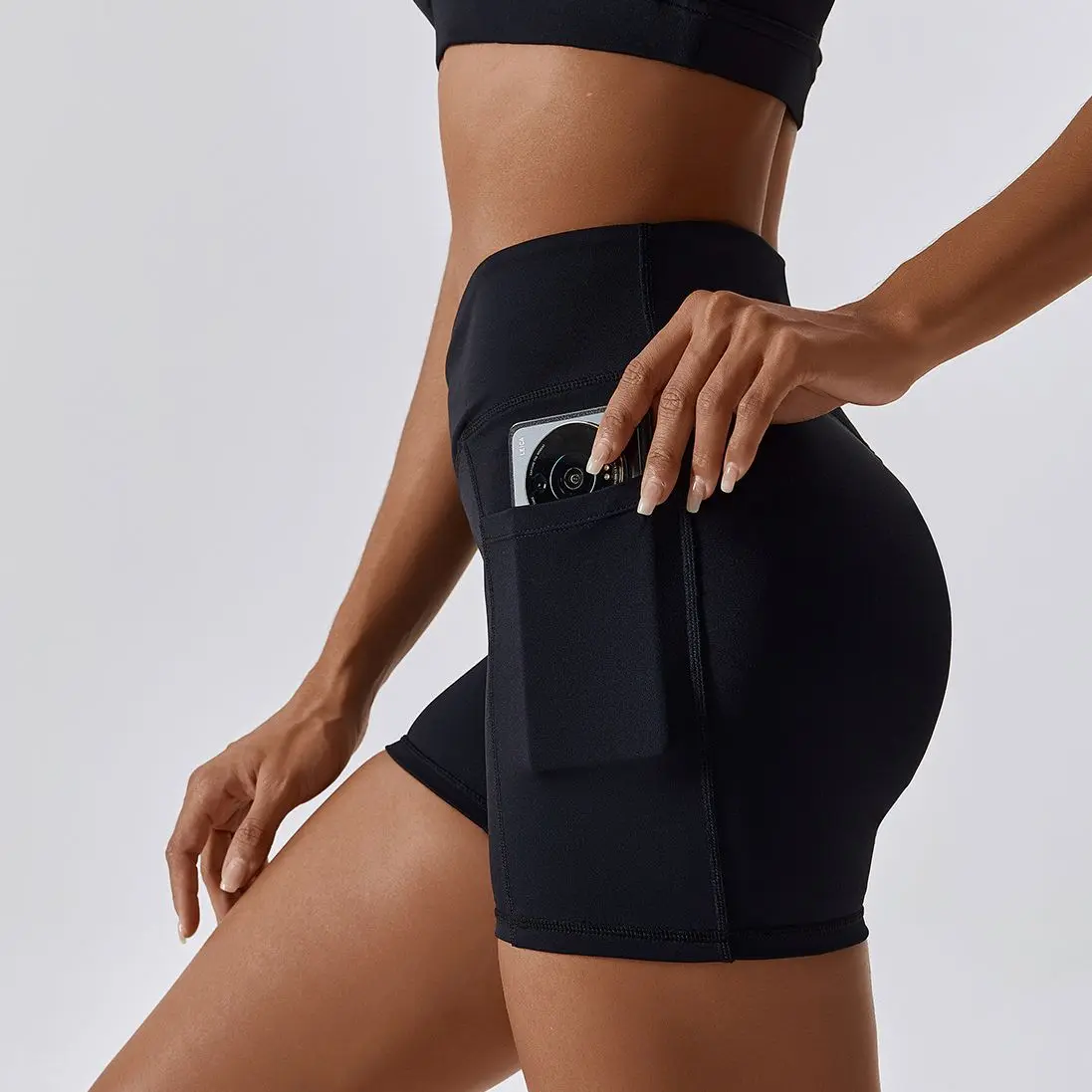 MODITIN Damen Yoga-Shorts mit Taschen, Booty Lifting, Fitnesshose, angenehmes Gefühl, schnell trocknend, Fitnessstudio-Bekleidung, Laufbekleidung