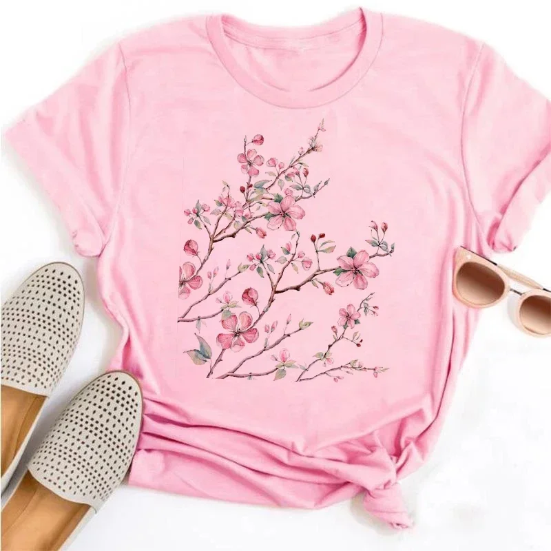 

Beautiful Flower Print Women T-Shirts Casual Breathable Short Sleeve Tops Loose Comfortable Streetwear Female Clothes