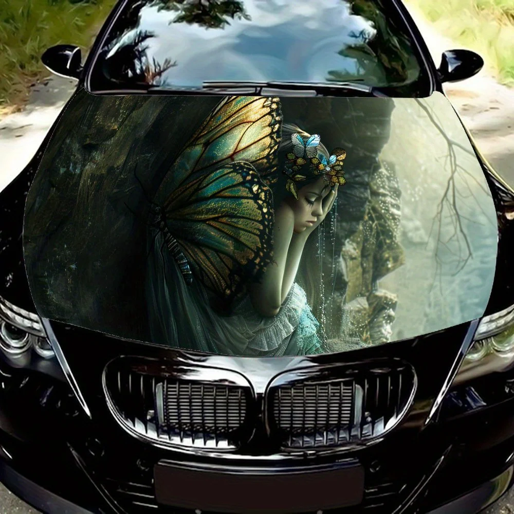 

Weird Fallen Butterfly Girl Car Hood Vinyl Wraps Sticker, Car Engine Decal, Waterproof Self-adhesive Car Packaging Cover, Univer