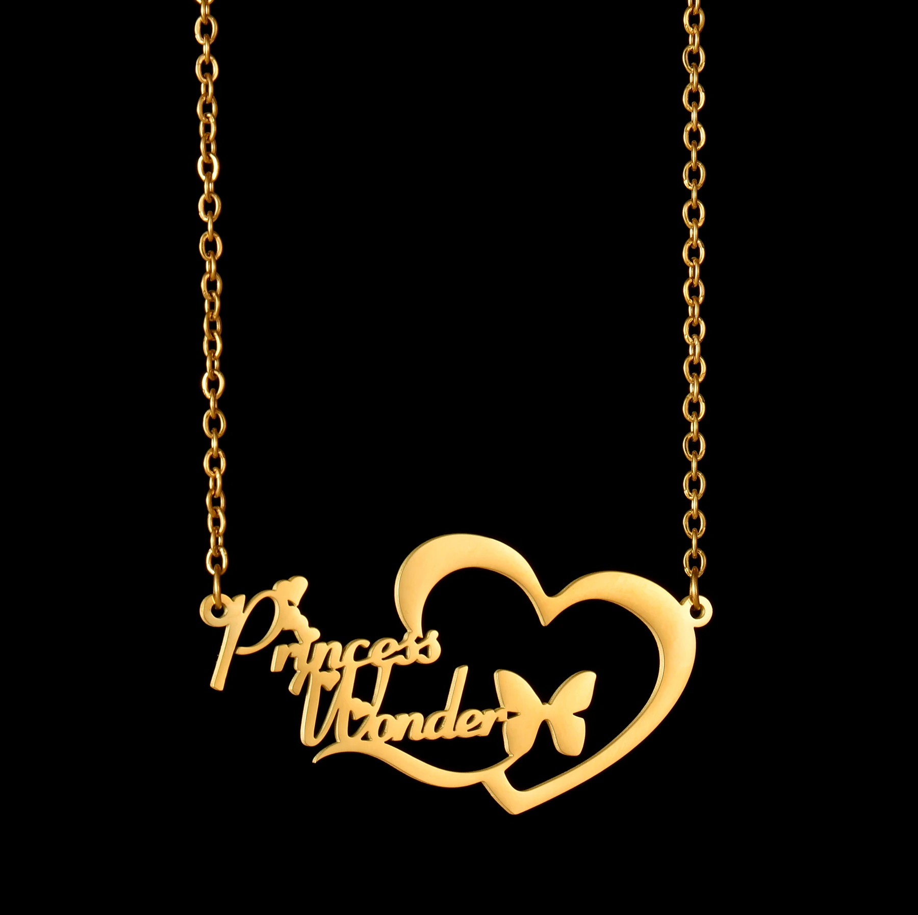 Customized Name Big Heart Necklace for Women Stainless Steel Personalized Letter Butterfly Pendant Collar Christmas Jewelry Gift