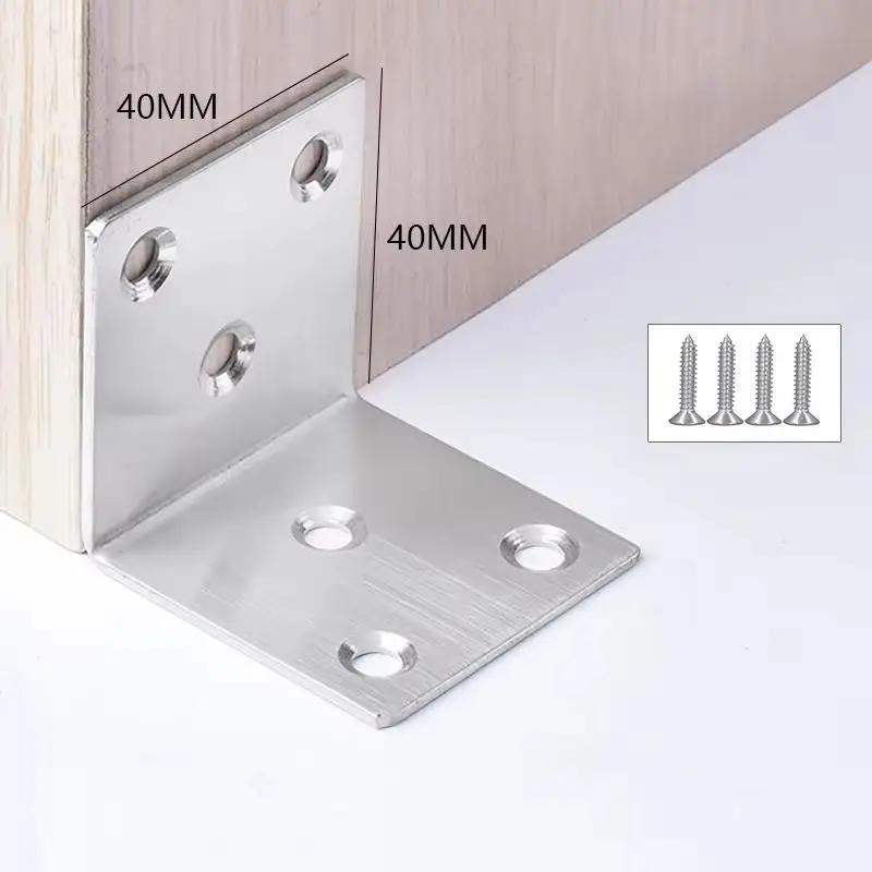 20PCS Brushed Stainless Steel L Shape Corner Braces Right Angle Codes Furniture Parts Metal Connectors Thicken Brackets+Screws