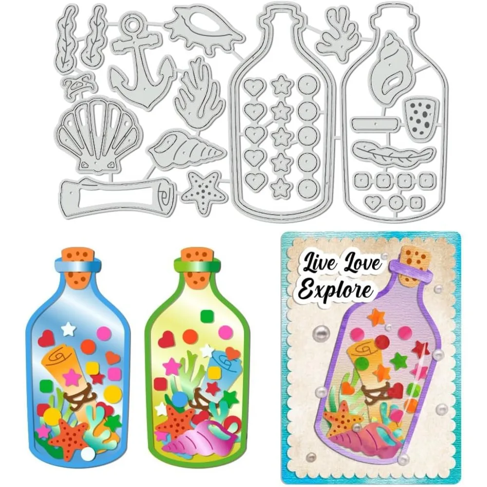 Schneideformen aus Kohlenstoffstahl mit Motiv „Wunschflasche aus dem Ozean“ für DIY-Scrapbooking, Fotoalbum, dekorative Prägung, Papierkarten