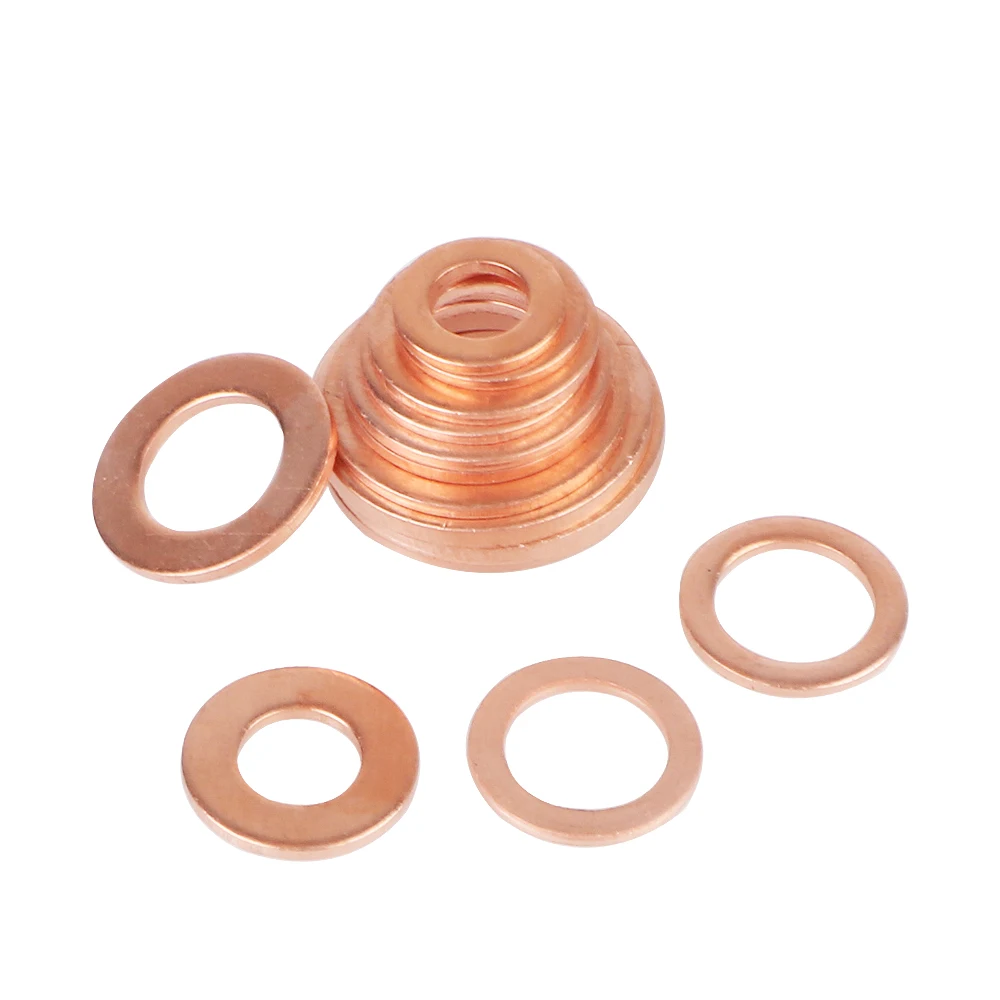 Juego de tuercas y pernos M5/M6/M8/M10/M12/M14, 200 Uds., arandelas de ajuste plano, Kit surtido de sellos de anillo plano, junta de arandela de cobre