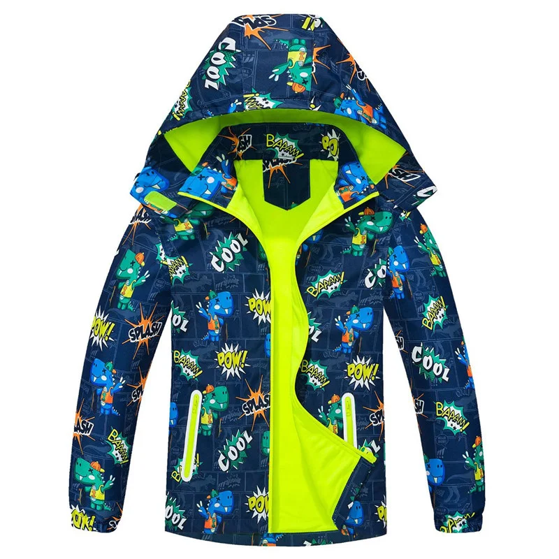 

New Spring Autumn Children Outerwear Jackets Fashion Kids Blue Dinosaur Jackets Double-deck Polar Fleece Waterproof Windproof