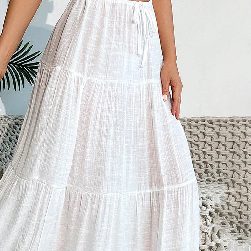 Sexy Pure Color Bikini Swimwear Casual Beach Dr Women's Outer Skirt Cake Sle Loose Fit High Waist Long Skirt Beachwear