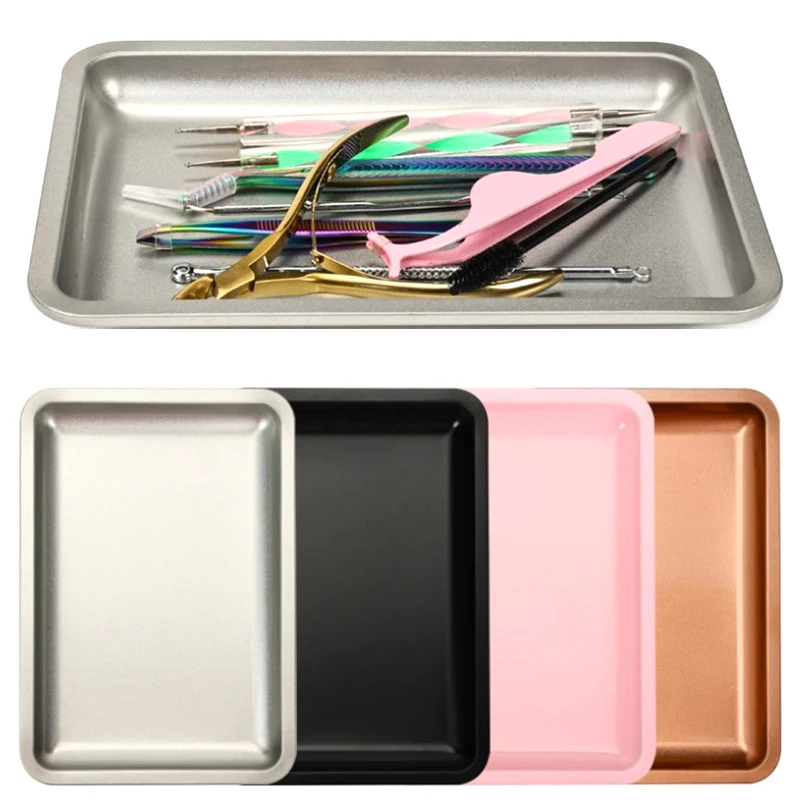 Nail Polish Tray, Ins Style Stainless Steel Jewelry Storage Cosmetics Metal Tray Multicolor False Nails Dish Tools