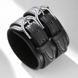 Fashion Male Genuine Leather Bracelet Friendship Big Wide Bracelet for Men High Quality Buckle Adjustable Vintage Punk Jewelry