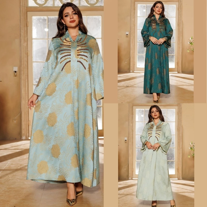 95AB Người Phụ Nữ Rời Áo Dây Maroc Caftan Trung Đông Đầm Hồi Giáo Áo Dây Dạ Nỉ In Hoa Dài Người Hồi Giáo Đầm Đầm Dự Tiệc