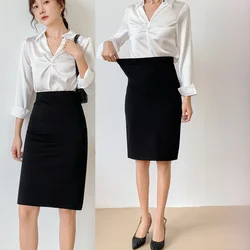 plus Size Professional Skirt Women's Asymmetrical Workwear Midi Skirt High Waist Polyester Fabric Pure Color Business Dress