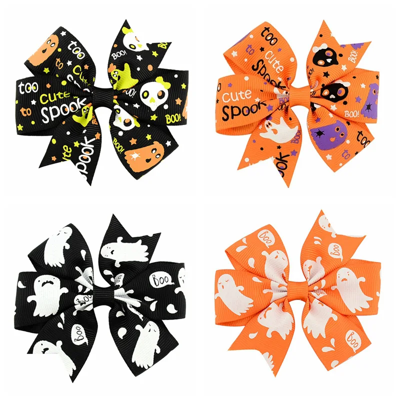 

2Pcs/set Pumpkin Ghost Bows Hair Clip Girls Baby Halloween Print Bowknot Hairpin Headwear Kids Hair Accessories Holiday Gifts