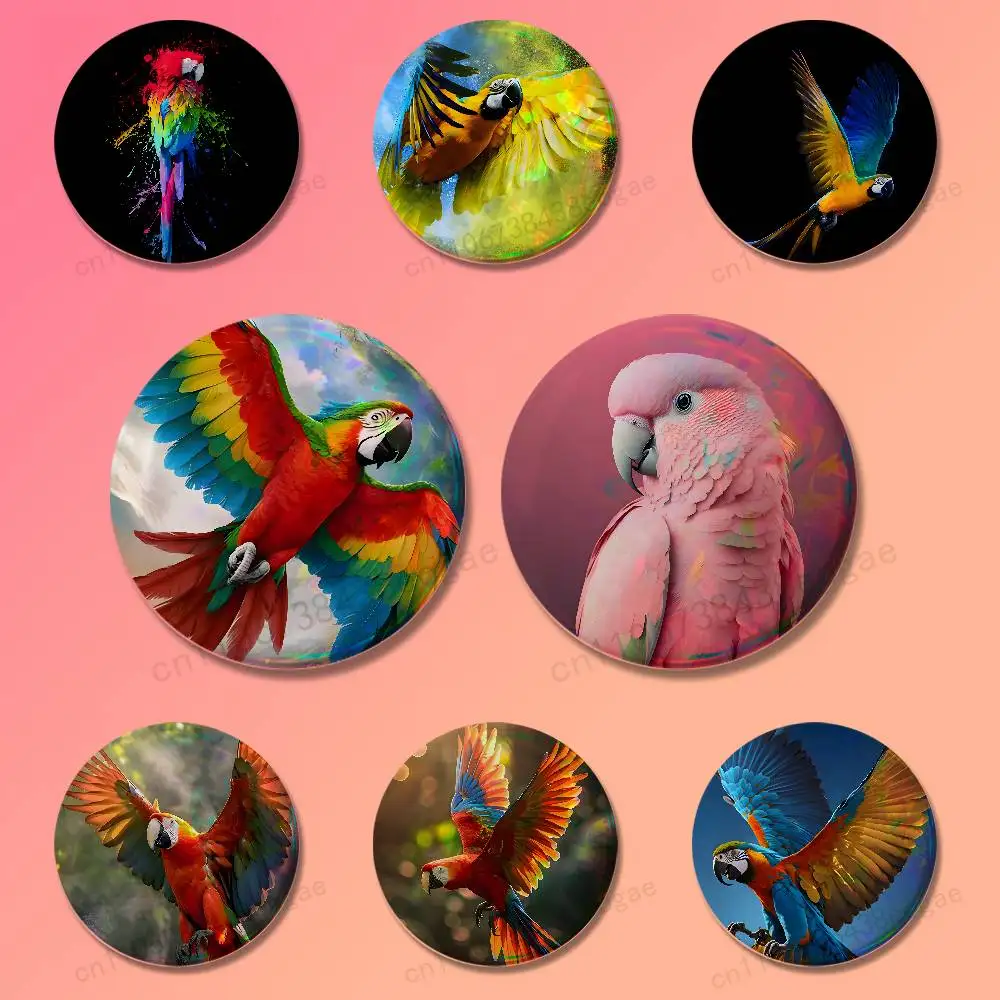 

Bird Art Parrot Badges 25 32 44 58 75 mm Cartoon Brooches Cosplay Pins Backpack Shoes Hat Accessories Lover Gifts