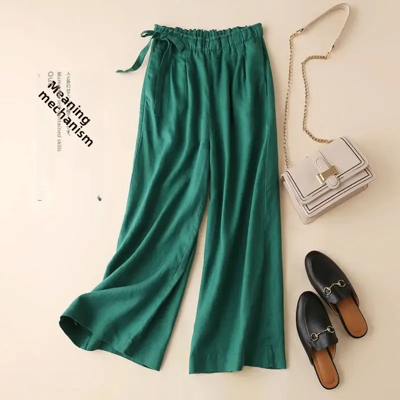 Women's Loose-Fit Slimming High-Waisted Cotton Linen Cropped Pants Casual Style Straight Leg Design For Summer 2024