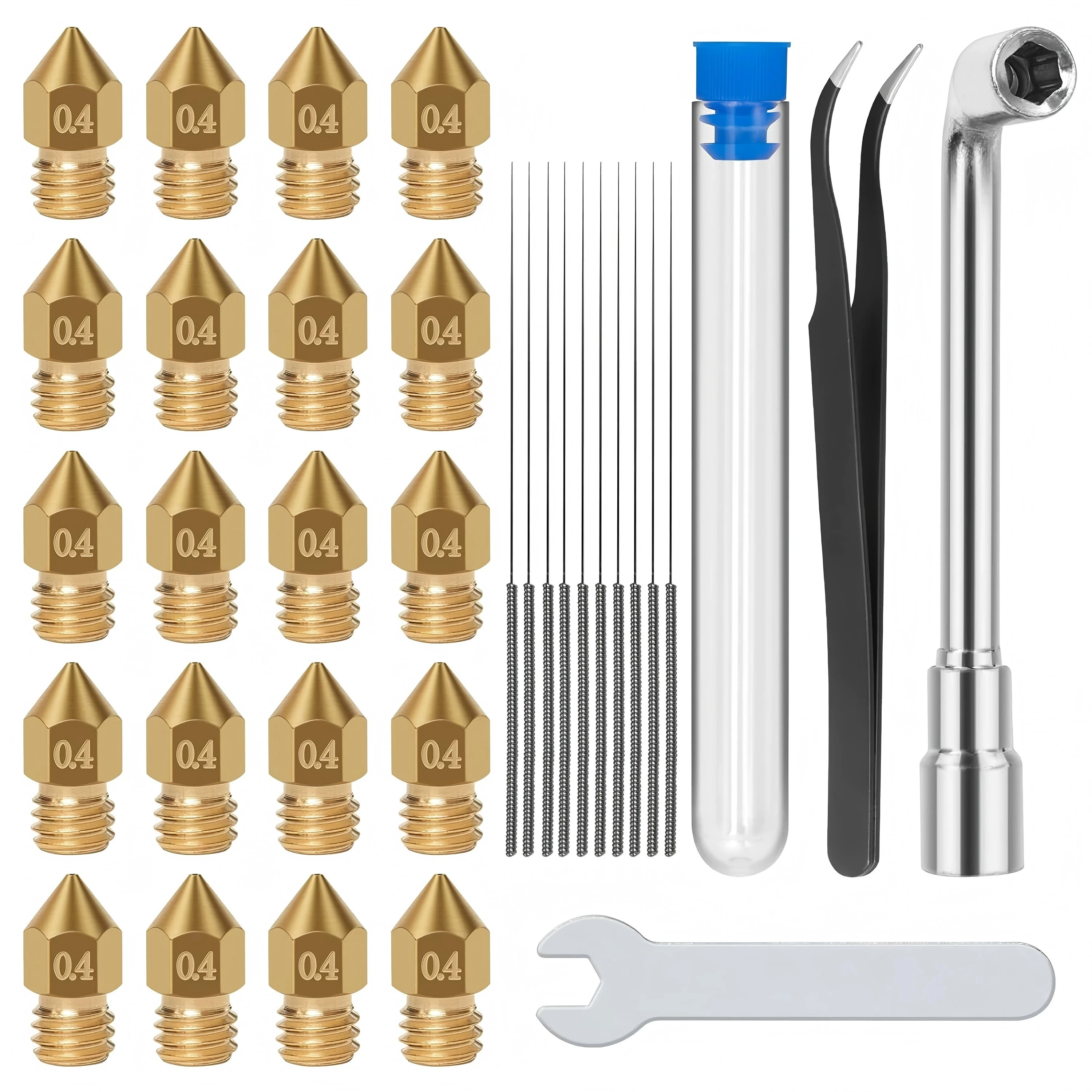 

Набор для ремонта сопла 3D-принтера MK8: латунная игла для чистки 0,4 мм, пинцет, ключ для обслуживания печатающей головки