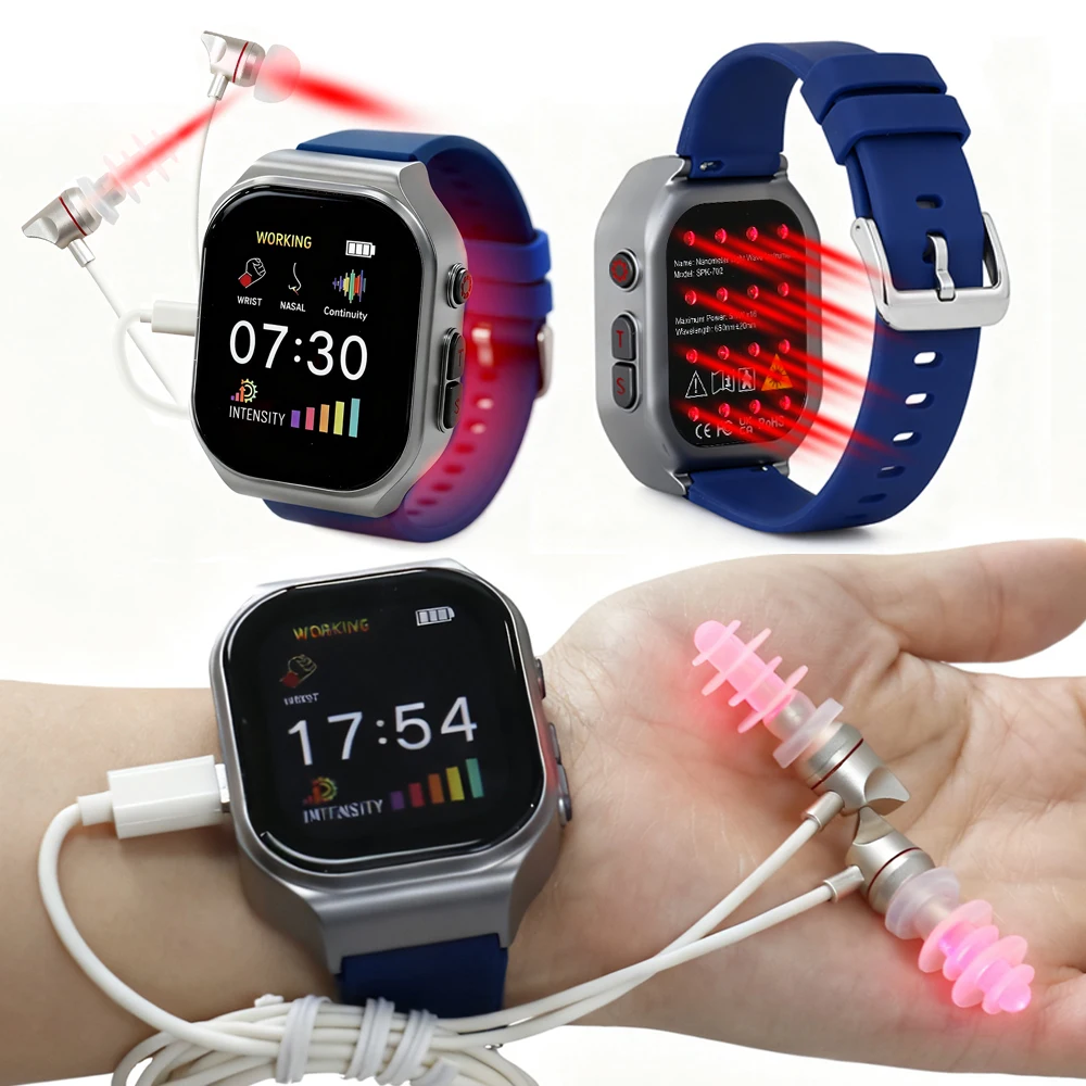 Professional 3 In 1 Laser Infrared Red Light Physiotherapy Wrist Watch  Nasal Cavity Ear Canal Wrist 650nm Cold Laser LLLT Tool