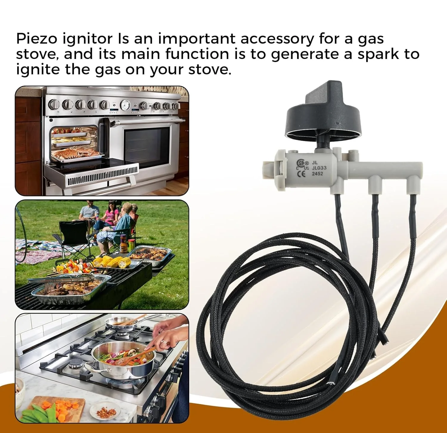 3 Outlet Rotary Piezo Ignitor & 3 Wire for Atwood Suburban Wedgewood Dometic Magic Chef Garystone 3-Burner RV Range Stove Oven