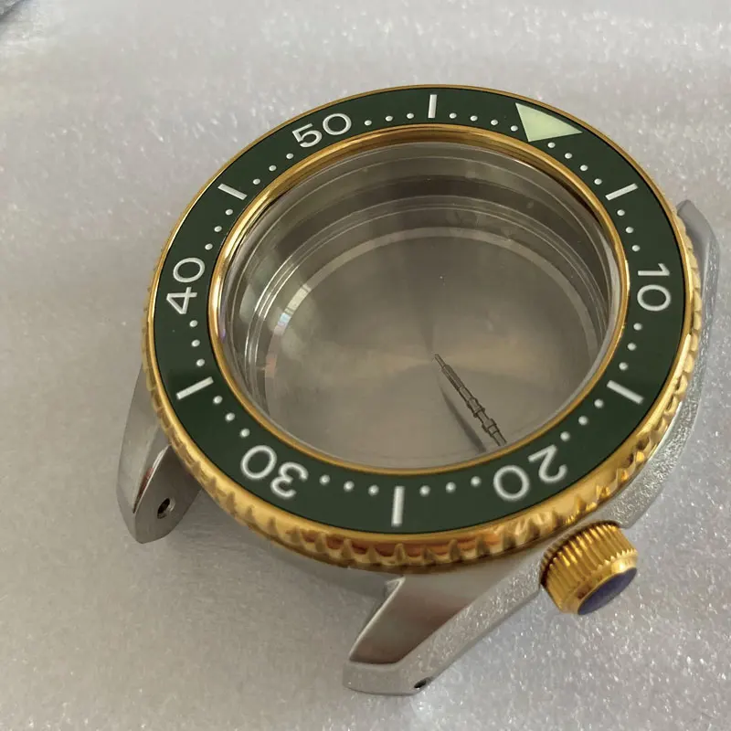 Solid 42mm Stainless Steel Golden PVD Coated Bezel Green Ceramic Insert SBDX015 Watch Case Suitable For NH35/36 Movement 30Bar