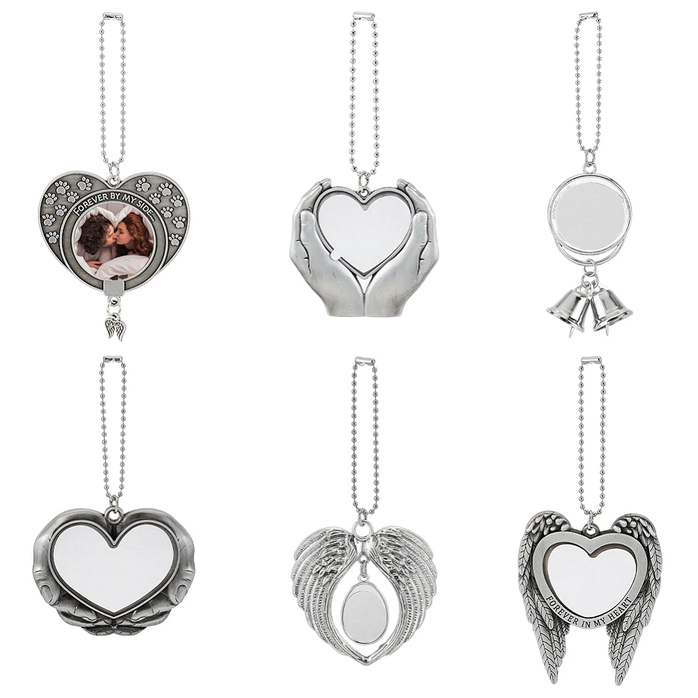 6 Sets Zinc Alloy Heat Transfer Sublimation Blank Pendant Decorations with Aluminum Findings Car Keychain Ornament Decoration