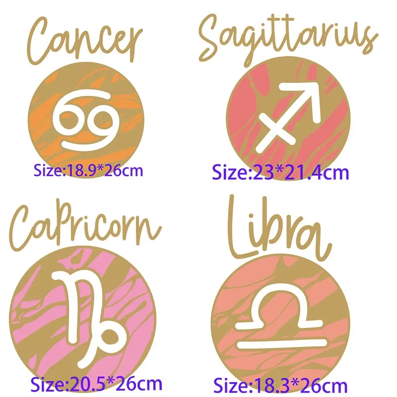 Clothes Patches iron On Pink Symbol GEMINI  TAURUS VIRGO MARBLE ZODIAC CAPRICORN PISCES Birthday DTF Transfers