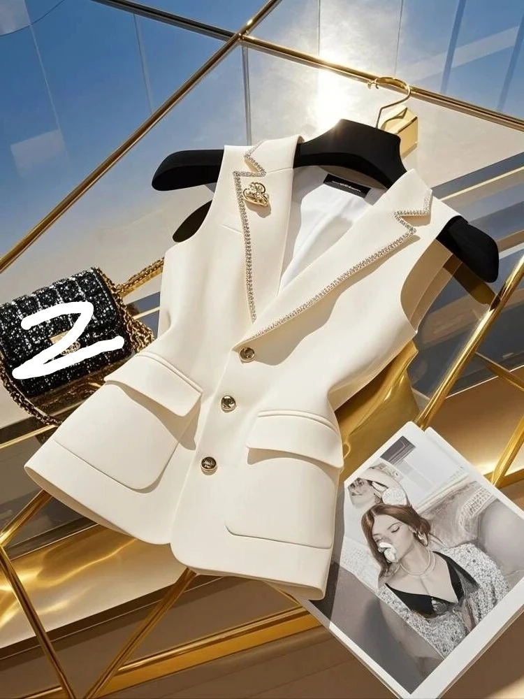 French Elegant Fashion White Suit Vest Women Clothing Summer New High Waist Elegant Slimming Sleeveless Coat Office Lady Clothes