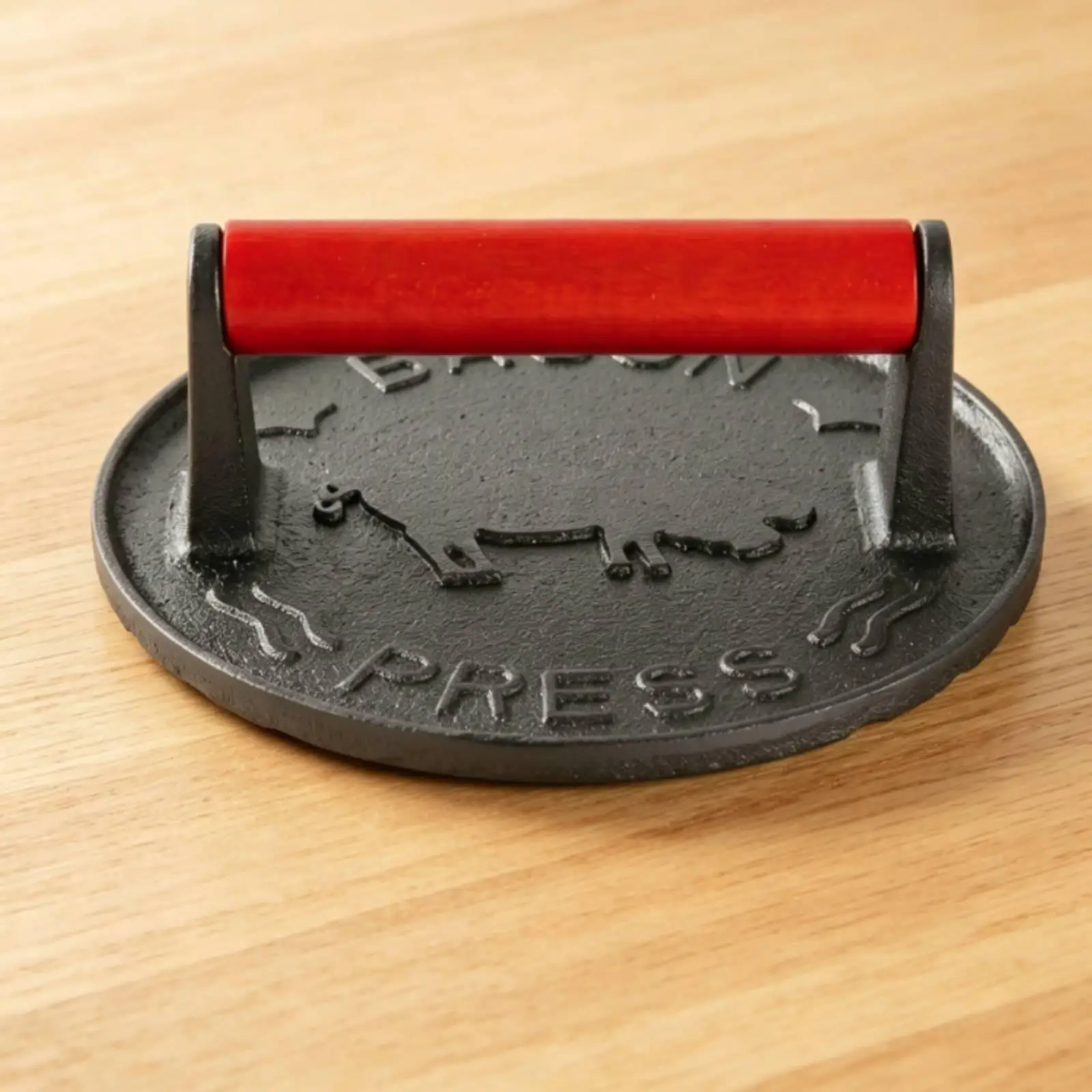 Cast Iron Burger Press Textured Surface Handheld Grill Press Dark Gray view 4