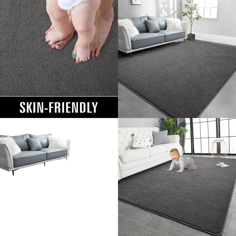 

Ковры из ультрамягкой пены с эффектом памяти 5x8 футов для гостиной и спальни, легко чистятся, современный минималистичный стиль, темно-серый цвет