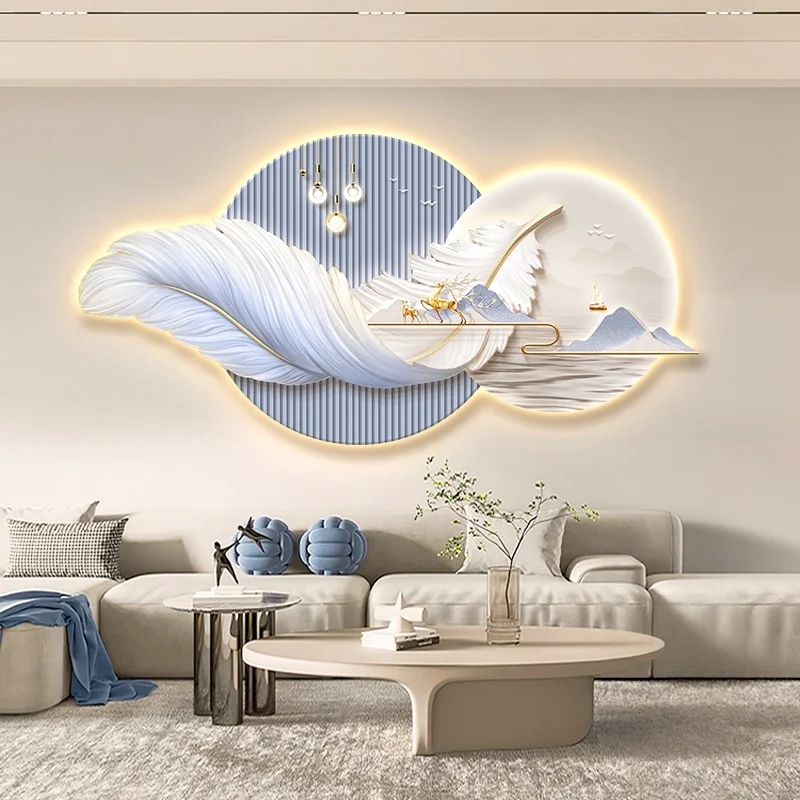xx-Modern Light Luxury Feather Home Decoration Entrance Living Room Led Decoration Painting Bedroom Sofa Corridor Mural Light