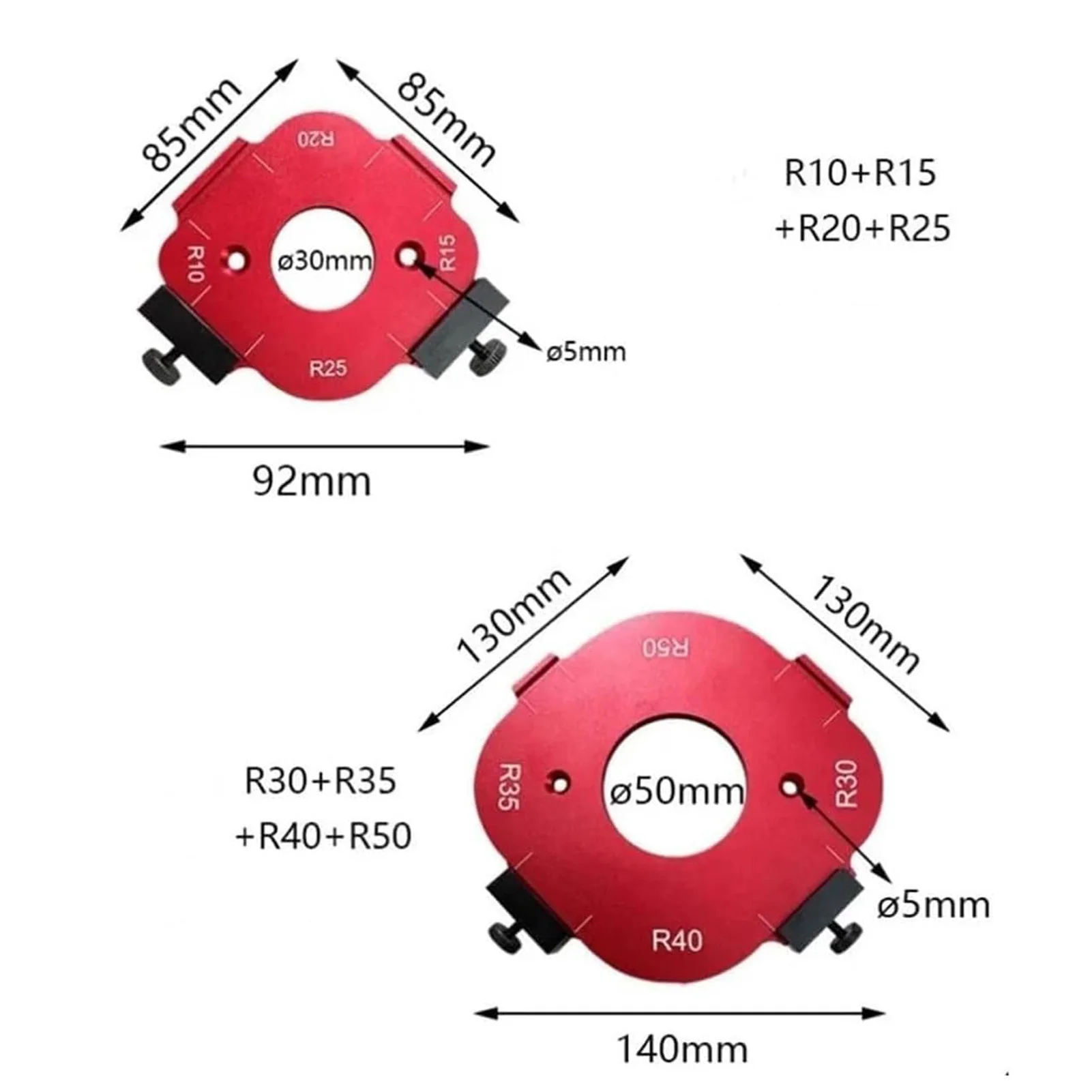 Rounded Corners Router Bit Template Aluminum Alloy Set Anodized Face Radius Jigs and Template Multifunctional for Chairs