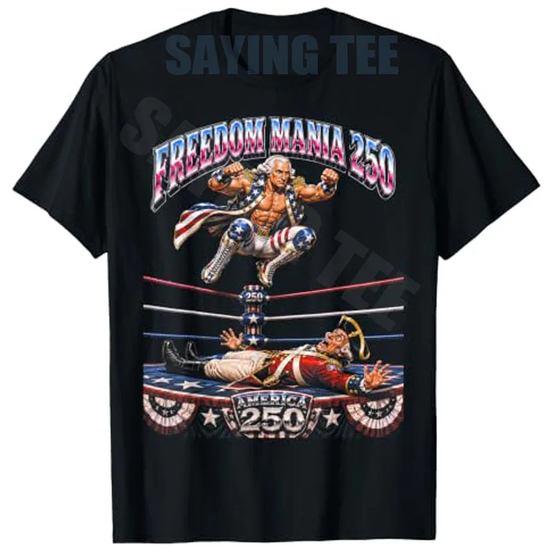 Freedom Mania 250 George Washington America 4th of July T-Shirt 250th Anniversary Year of Wrestling Graphic Saying Tee Neuheit – Detail 3