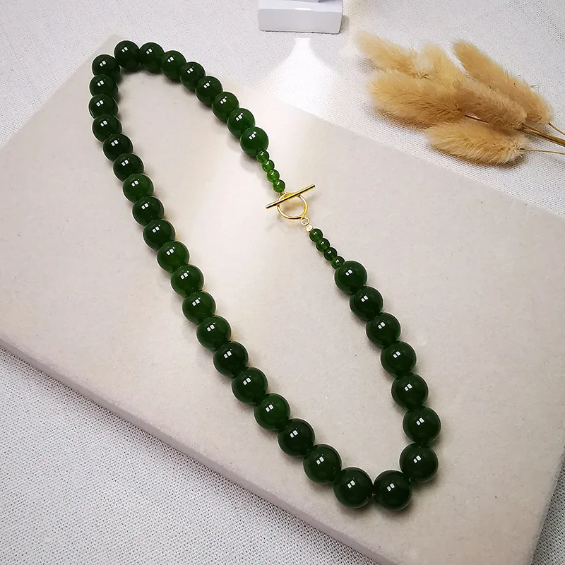 S925 Silver Agate Necklace Bi Chalcedony Grandmother Yang Green Cheongsam Elegant Accessories Ancient Costume Female Spina