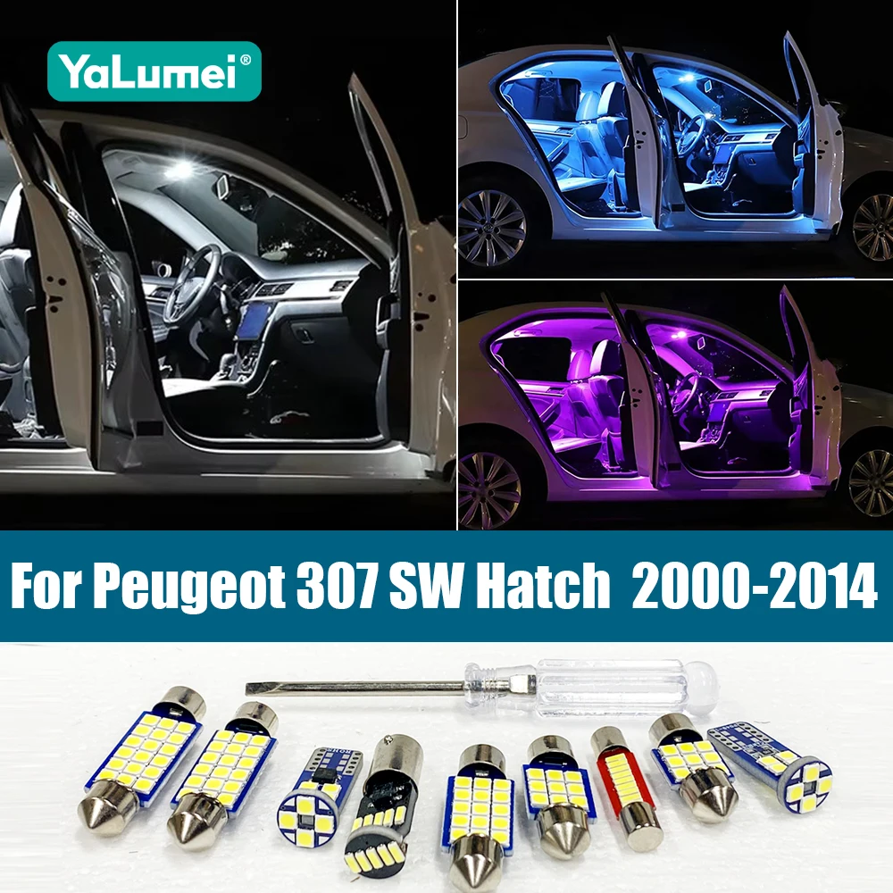 For Peugeot 307 SW Hatch 2000-2004 2005 2006 2007 2008 2009 2010 2011 2012 2013 2014 12PCS Car LED Interior Lights Accessories