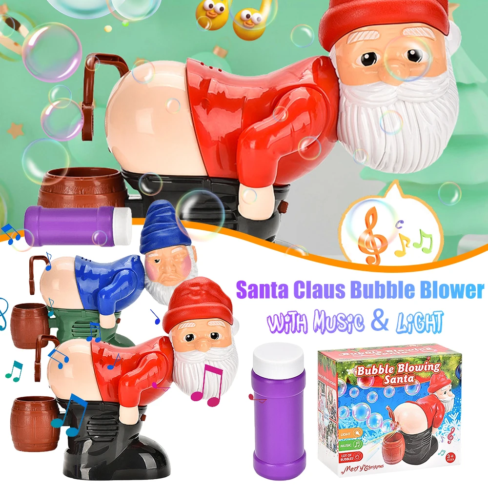 Christmas Santa Claus Bubble Blower with Music & Light Electric Fart Santa Toy Automatic Bubble Blower Novelty Xmas Gift for Kid