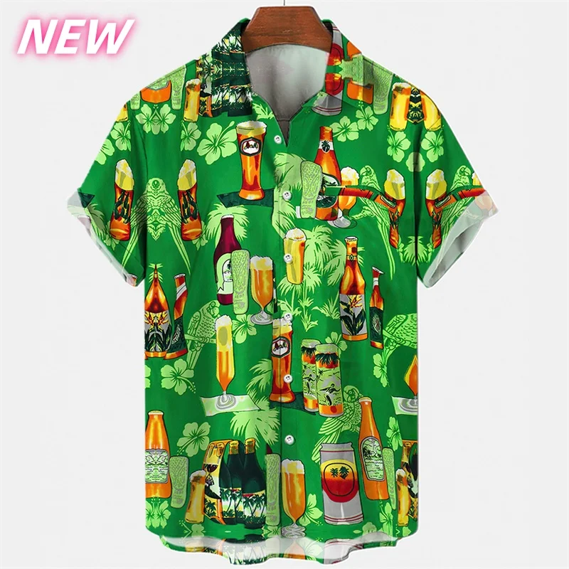 

3D Printed Beer Beverages Aloha Shirt For Men Cocktails Graphic Blouses Casual Short Sleeve Hawalian Shirts Loose Street Tops
