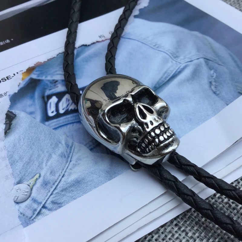 Original designer bolotie stainless steel skull bolo tie for men personality neck tie fashion accessory