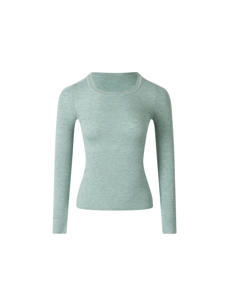 

Элегантная облегающая трикотажная базовая кофта из смесовой шерсти белого цвета для женщин, длинный рукав, внутренняя одежда, стильный дизайн.