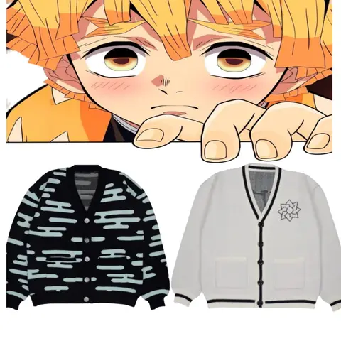 Kamado Tanjiro Knitted Sweater Demon Slayer Harajuku Tomioka Nezuko Cosplay Couple Warm Sweater Cardigan Clothing Festival Gifts