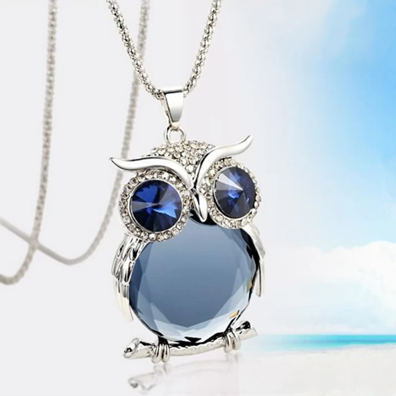 Crystal Owl Necklace Fashion Glass Animal Necklaces Charms Wing Long Chain Pendants Trendy Womens