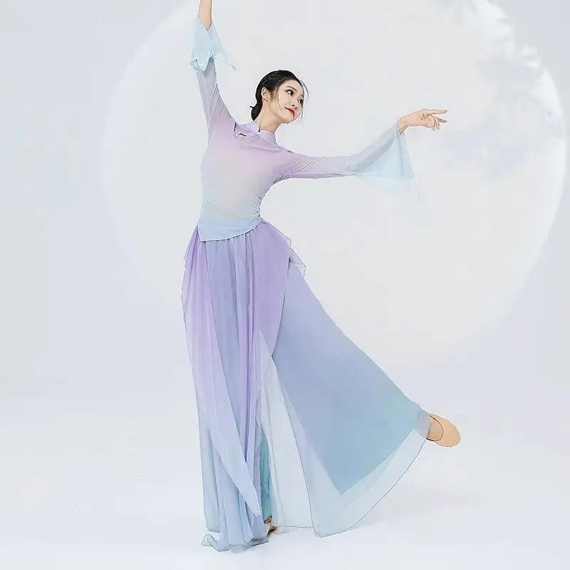 

Chinese Classical Dance Folk Practice Clothe Traditional National Tang Suit Hanfu Clothing Elegant Female Modern Dancing Costume